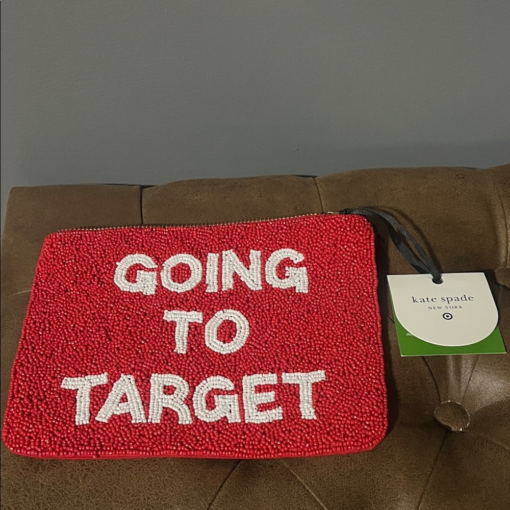 Kate Spade Red Beaded Clutch with White Lettering